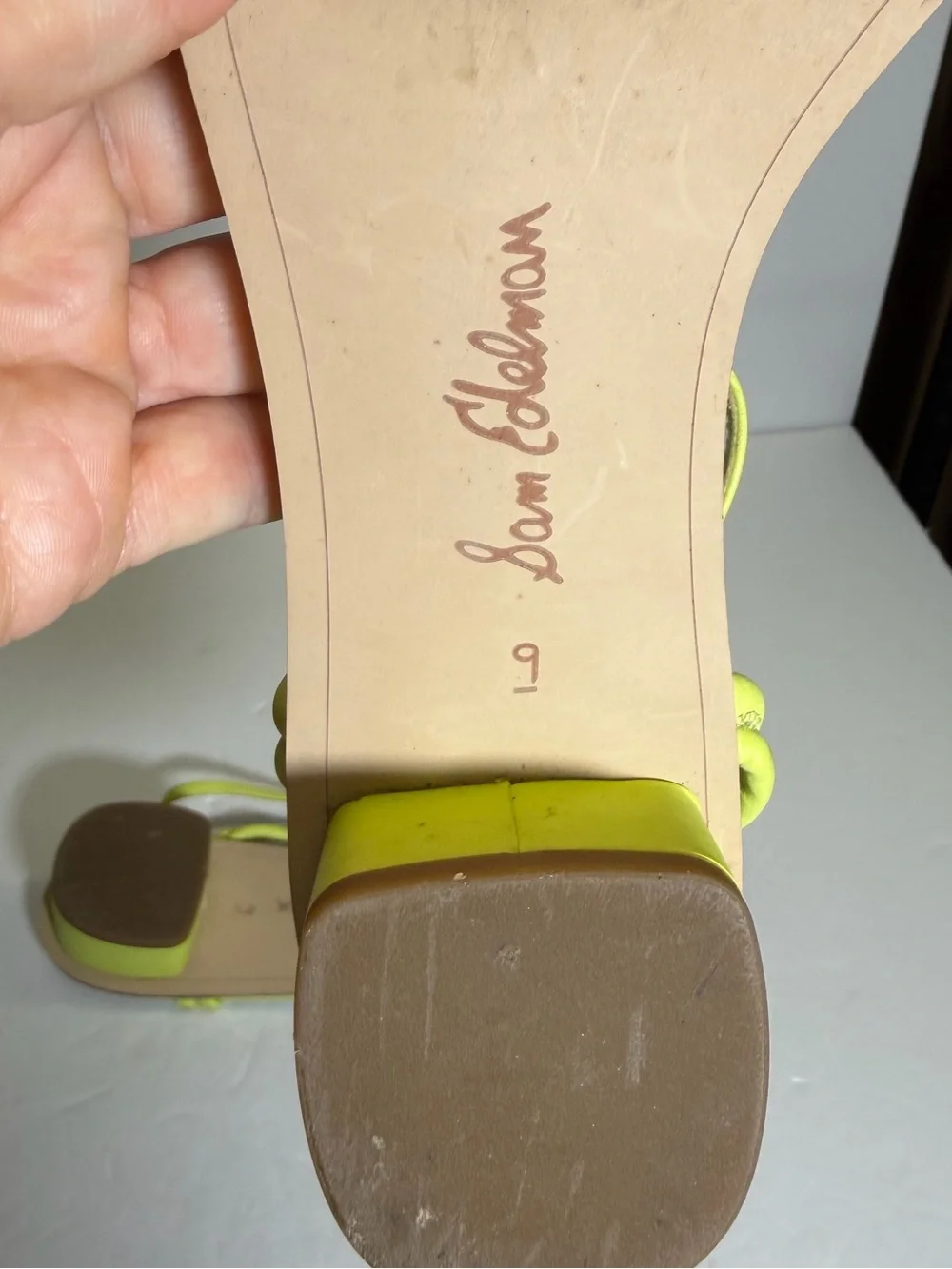 Sam Edelman Isle block heel lime yellow Strappy Toe-Ring Sandals Size 9